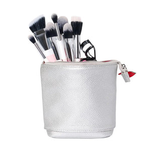 DONNA MAY - Stand & Store Makeup Brush Case in Silver | Adjustable & Travel-Friendly