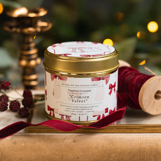 Toasted Crumpet Crimson Velvet Candle in a Matt Gold Tin