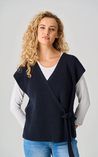 Luella Tetbury Navy Cotton Heavy Knit Tie Fasten Waistcoat