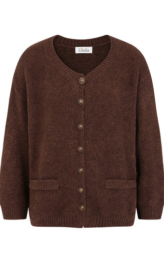 Luella Malmesbury Alpaca Knit Cardigan Antique Bronze Effect Buttons Chocolate