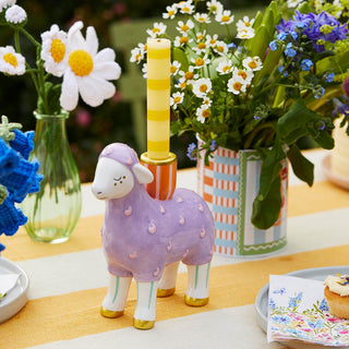 Hand-Painted Lamb Ceramic Candle Holder