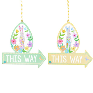 Pastel Flowers Egg Bunny Wood Arrow Sign Dec