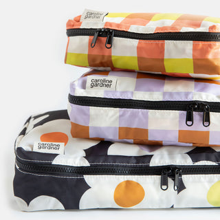 Multi Flower/ Check Set Of 3 Packing Bags
