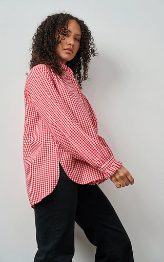 Luella Carrom Cotton Blouse Red Gingham Pattern