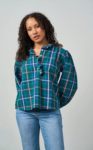 Luella Beauly Cotton Blouse Green/Pink Plaid