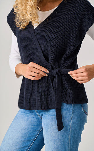 Luella Tetbury Navy Cotton Heavy Knit Tie Fasten Waistcoat