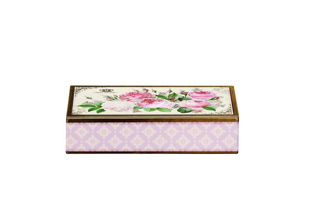 Nostalgia Roses Flat Rectangular Hinged Tin