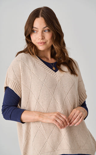 Luella Burford Almond Citton Diamond Knit Pattern Tank Top