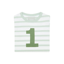 Load image into Gallery viewer, Powder Blue &amp; White Breton Striped Number T Shirt
