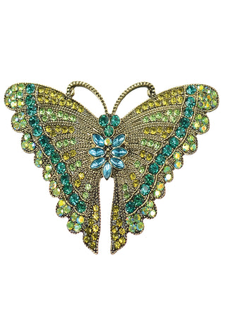 Butterfly Grande - Antique Gold / Turq / Jade & Emerald Crys Brooch