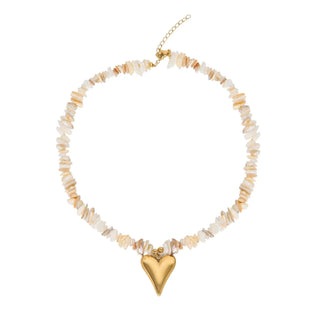 NECKLACE HANDMADE SHELL HEART NATURAL 14K GOLD PLATED