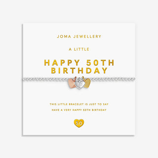 A LITTLE CHARMED MOMENTS | HAPPY 50TH BIRTHDAY | Silver, Gold & Rose Gold Plated | Bracelet | 17.5cm stretch