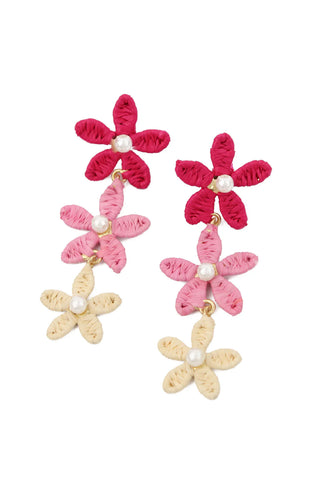PINK TONE RAFFIA FLOWER DROP EARRINGS