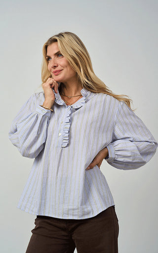 Luella Kinross Cotton Blouse Blue/Yellow Stripes