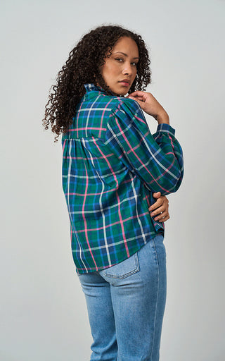 Luella Beauly Cotton Blouse Green/Pink Plaid