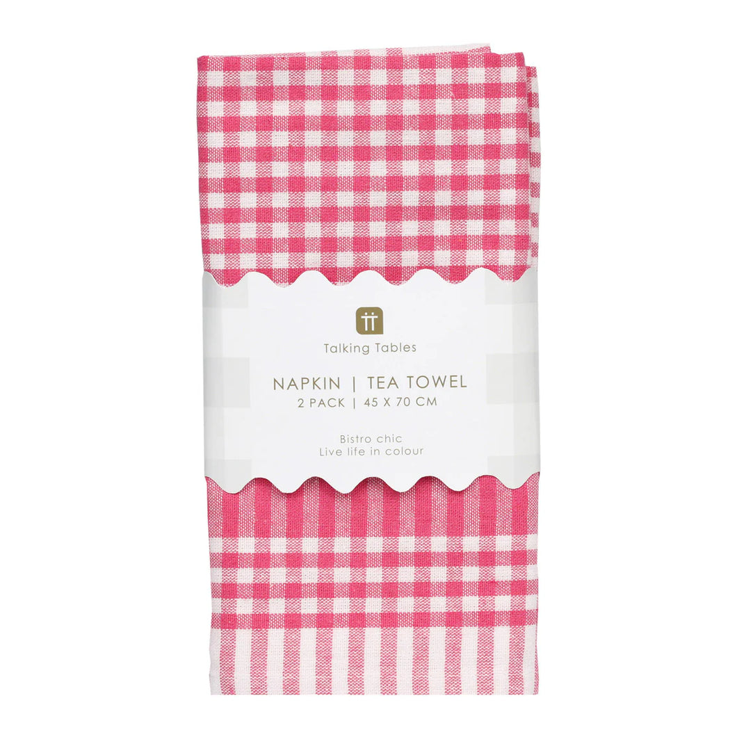 GINGHAM, FABRIC NAPKINS, RASPBERRY, 45 X 70CM