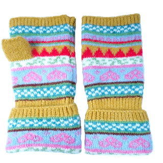 Yellow Hearts Fingerless Gloves