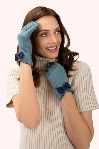 Powder - Adalyn Faux Suede Gloves in Ice/Navy