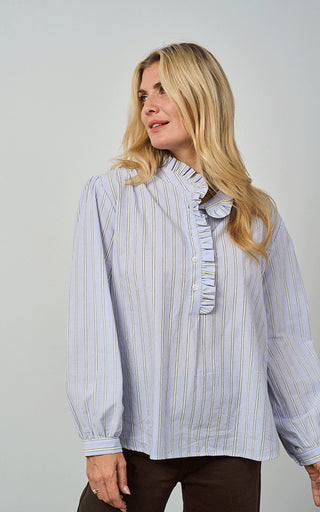 Luella Kinross Cotton Blouse Blue/Yellow Stripes