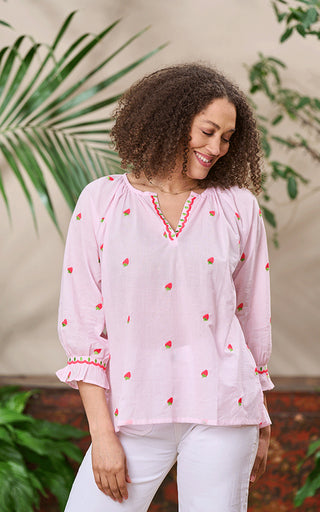 Florento Cotton Top Embroidered Strawberries