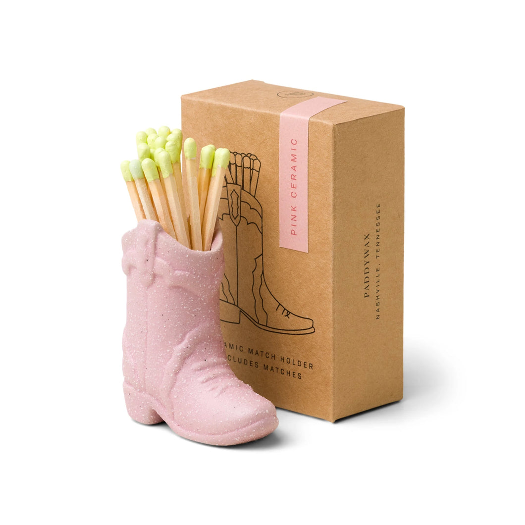 Nashville Ceramic Cowboy Boot Match Holder Pink with Matches (25 Pcs)