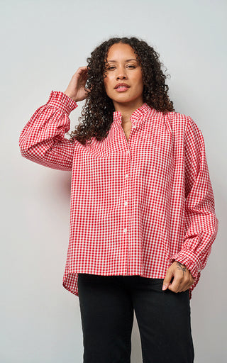 Luella Carrom Cotton Blouse Red Gingham Pattern