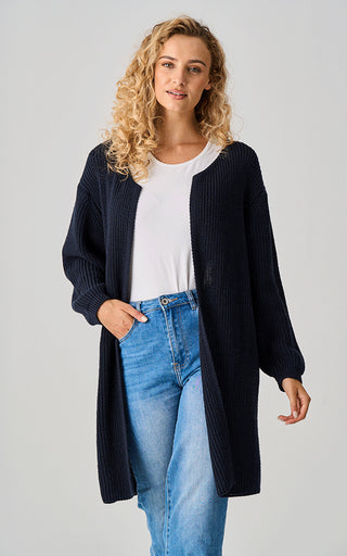 Luella Corsham Heavy Knit Long Cotton Cardigan Navy