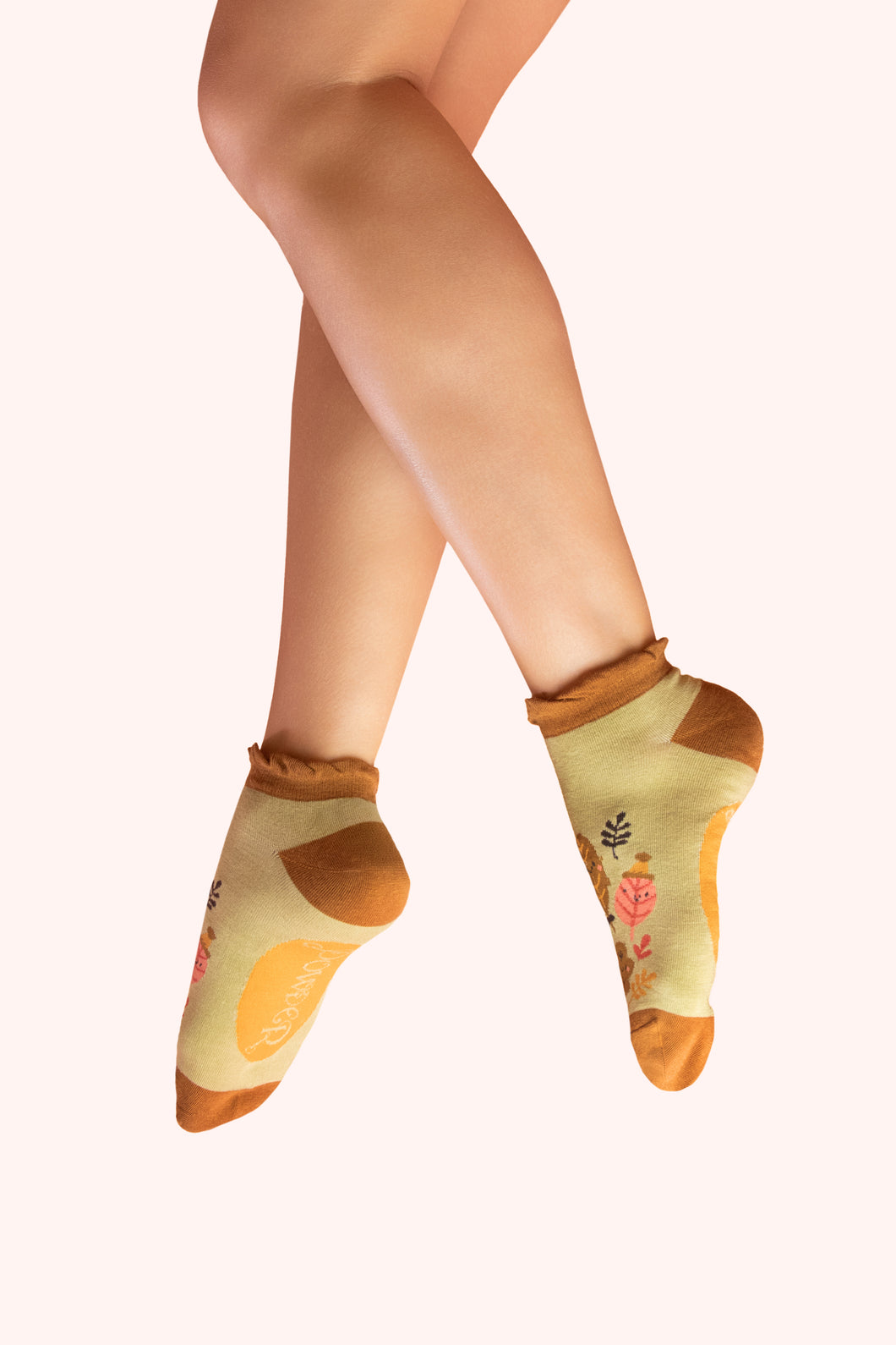 Powder -  Happy Leaves Trainer Socks - Sage
