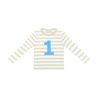 SAND & WHITE BRETON STRIPED NUMBER T SHIRT (SEA BLUE)