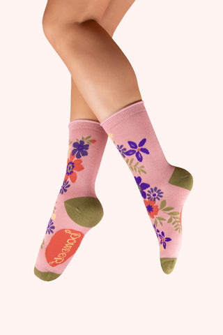 Powder - Floral Spray Ankle Socks - Candy