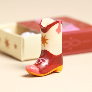 Tiny Matchbox Ceramic Cowboy Boot Token