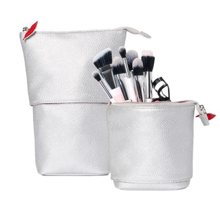 DONNA MAY - Stand & Store Makeup Brush Case in Silver | Adjustable & Travel-Friendly