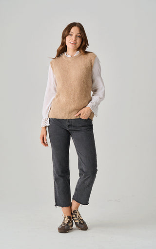Luella Carmel Mohair Knit Round Neck Tank Top Toffee