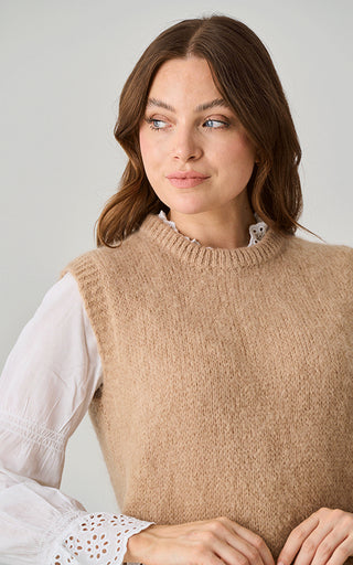 Luella Carmel Mohair Knit Round Neck Tank Top Toffee