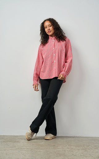 Luella Carrom Cotton Blouse Red Gingham Pattern