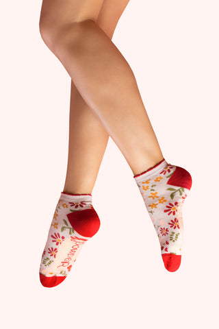 Powder -  Wild Flowers Trainer Socks - Cream
