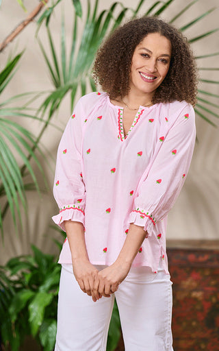 Florento Cotton Top Embroidered Strawberries