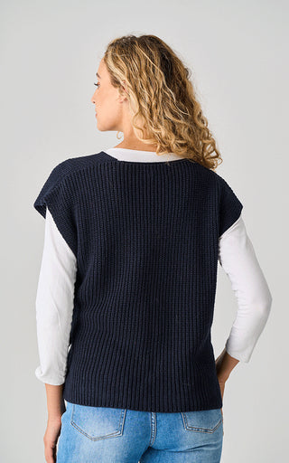 Luella Tetbury Navy Cotton Heavy Knit Tie Fasten Waistcoat