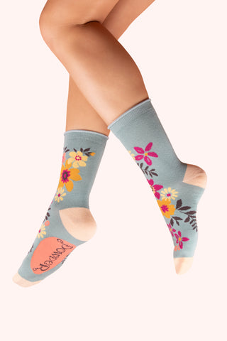 Powder - Floral Spray Ankle Socks - Ice