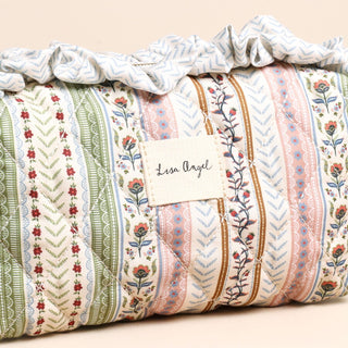 Small Sage and Pink Vintage Floral Quilted Wash Bag