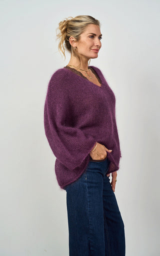 Luella Troon Mohair Blend V Neck Jumper in Plum