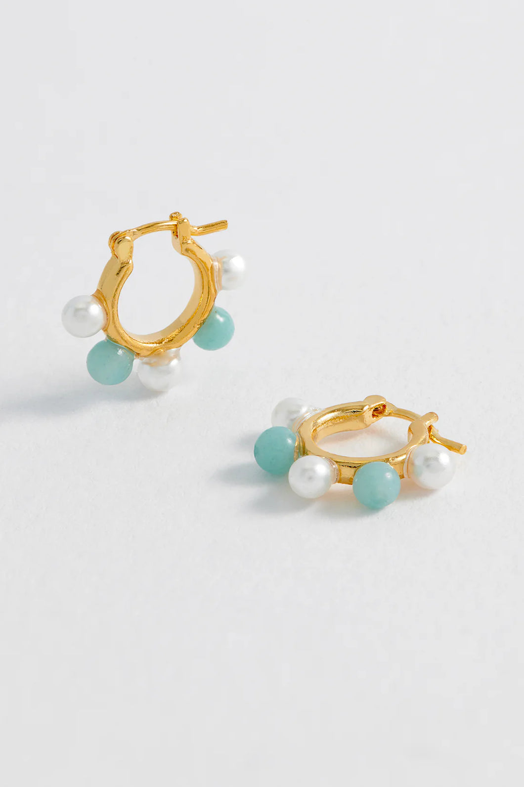 Estella Bartlett Earrings - Blue & Pearl Bead Hoops