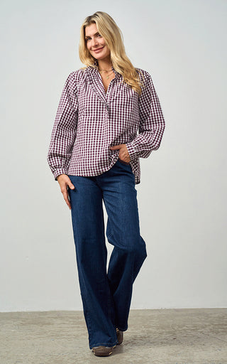 Luella Braemar Plum Gingham Pattern Cotton Blouse