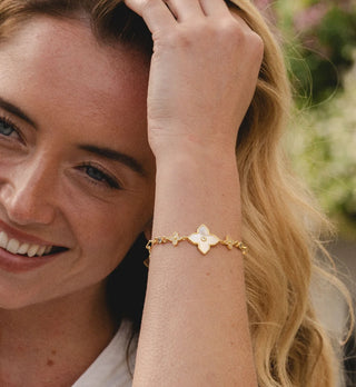 18K GOLD PLATED BRACELET WITH CUBIC ZIRCONIA STONES AND MOTHER OF PEARL