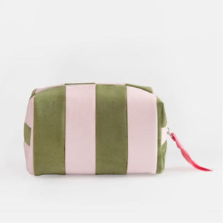Pink and green stripe cube cosmetic bag by Caroline Gardner