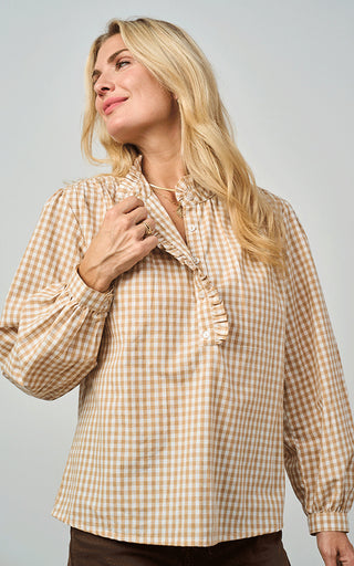 Luella Braemar Stone Gingham  Pattern Cotton Blouse