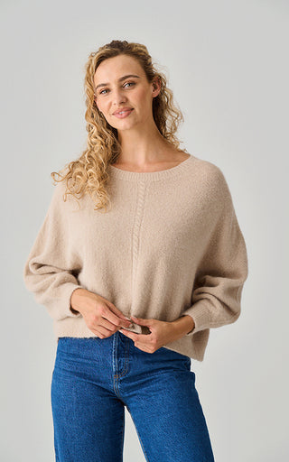 Luella Calcot Alpaca Knit Jumper w/Cable Knit Stripe Almond