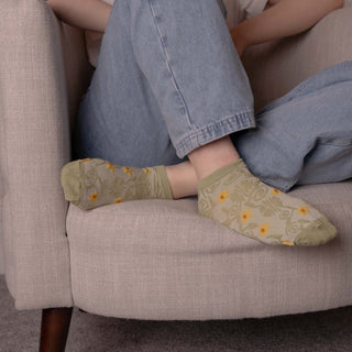 WOMENS COTTON FLORAL TRAINER SOCKS