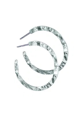 Hot Tomato - Slimline Hammered Hoops / 48mm - Worn Silver