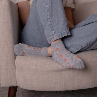 WOMENS COTTON FLORAL TRAINER SOCKS